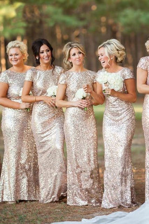 Sexy Short Sleeves Sequins Bling Long Bridesmaid Dresses stunning IN114