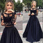Two Piece Black A Line Lace Top Long Sleeves Formal Prom Dress IN729