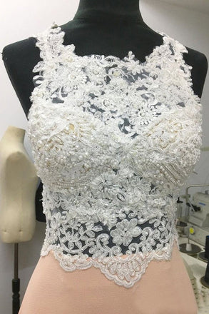 Halter Neck Beadings Blush Appliques Beaded Chiffon Prom Dress INS84