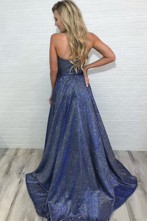 Deep V Neck Sparkly Long Sexy Prom Dress With Slit Spaghetti Straps Formal Dresses INS9