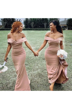 Off The Shoulder  Mermaid Bridesmaid Dresses With Lace Up Back Simple Bridesmaid Gowns IN1837