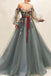 Fashion Off the Shoulder Long Sleeves A Line Tulle Long Prom Dress with 3D Flowers INDP7