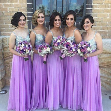 A Line Chiffon Beading Bridesmaid Dresses,Spaghetti Straps Long Bridesmaid Dress IN116