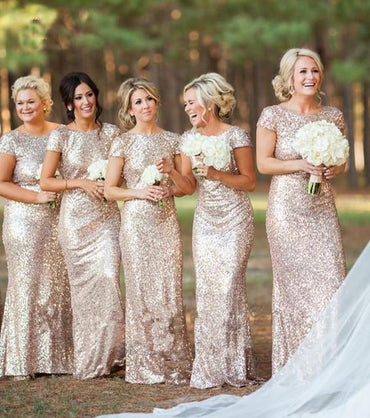 Sexy Short Sleeves Sequins Bling Long Bridesmaid Dresses stunning IN114