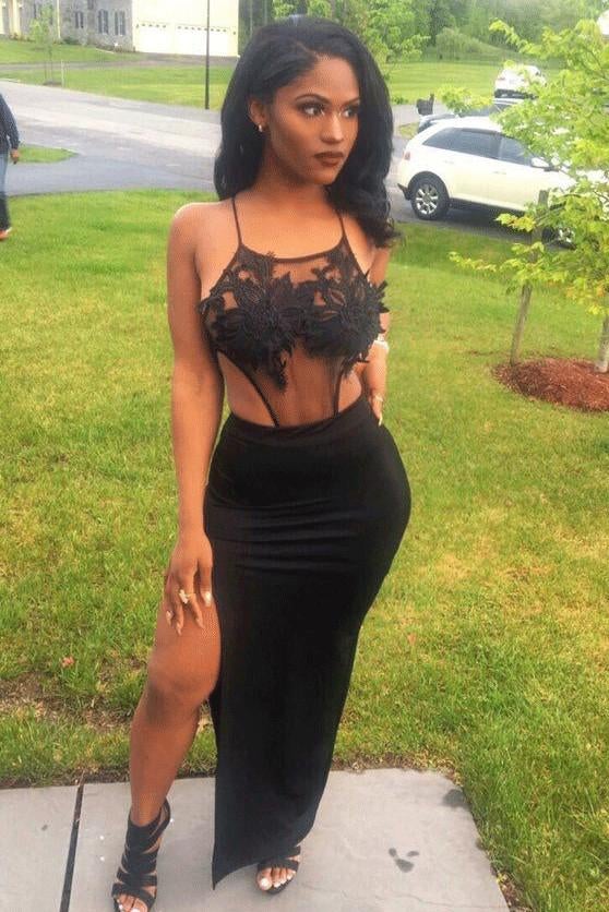 Split Black See Through Long Prom Dress,Sexy Party Dresses INE18
