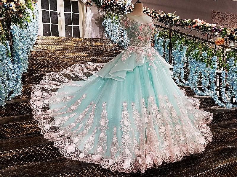 Princess Ball Gown Flower Appliques Prom Dress,Quinceanera Dresses INE65