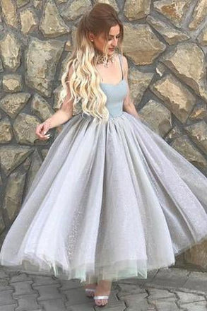 Simple Prom Dresses,A-Line Homecoming Dress,Spaghetti Straps Prom Dress,Gray Homecoming Dresses,Tulle Homecoming Dress,Short Homecoming Dress