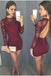 Sexy Open Back Lace Short Tight Long Sleeves Homecoming Dresses INE45