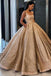 Beading Sequins Gold Ball Gown Prom Dress with Pockets,Long Quinceanera Dresses INE59