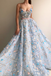 A-Line Lace Spaghetti Straps Long Light Blue Prom Dress INE42