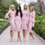 Fashion Sheath Jewel Long Sleeves Pink Lace Knee Length Bridesmaid Dress IN767