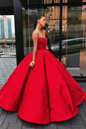 Charming Red Sweetheart Strapless Satin Ball Gown Prom Dresses IN692
