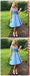 Simple Blue V-Neck Lace Cheap Short Homecoming Dress With Lace Appliques INC42