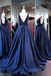 Unique Royal Blue A Line V Neck Sleeveless Long Prom Dress IN601