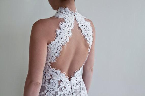 Mermaid Lace Unique Flowy Keyhole Back Long Wedding Dresses IN800