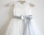 Light Ivory Lace Tulle Sleeveless Long Flower Girl Dress With Silver Sash/Bowss IN214