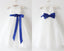Light Ivory Lace Tulle Flower Girl Dress With Royal Blue Sash/Bows Sleeveless Floor-length IN215
