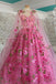 Stunning A Line Long Sleeves Floral Tulle Long Prom Dresses Formal Evening Dress INDP5