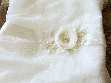 Ivory Floral Bridal Belt Applique Lace Applique Sash Beaded Pearls BS11