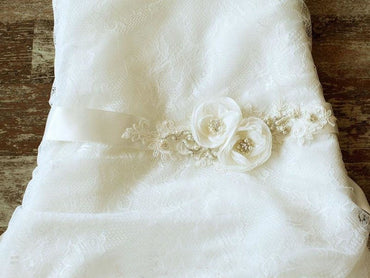 Flower Wedding Belt Lace Applique Floral Bridal Sash with Pearls BS10