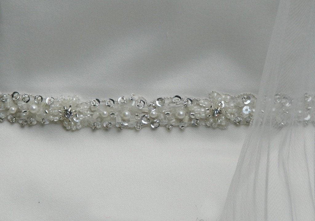 Skinny Beaded Bridal Belt Thin Ribbon Crystal Sash Narrow Rhinestone Trim BS6
