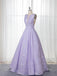 A-Line Floor-Length Lilac Printed Prom Dress, Simple Long Evening Dresses INJ12