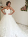 Adorable Sweetheart Tulle A Line Court Train Off White Wedding Dress with Flower INB07