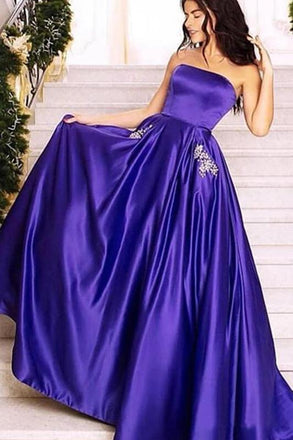 Gorgeous Strapless A-Line Purple Sleeveless Long Prom Dresses INN6