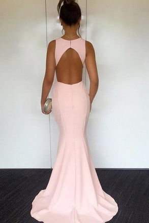 Mermaid Open Back Floor-Length Pink Simple Prom Dress INI95