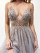 A-Line Spaghetti Straps Deep V Neck Prom Dress with Beading Split INI69