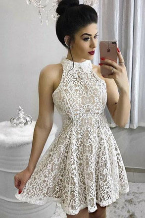 A-Line Lace Short Homecoming Dress, Sweet 16 Dresses INM17