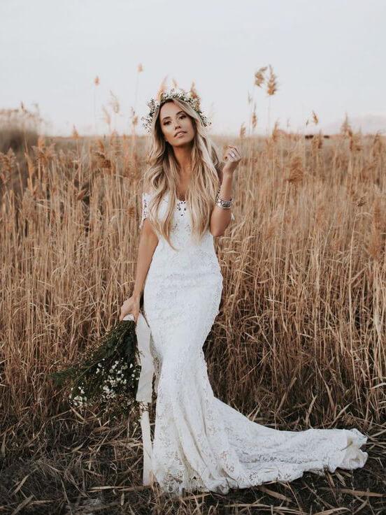New Arrival Ivory Mermaid Lace Off the Shoulder Beach Wedding Dress INF85