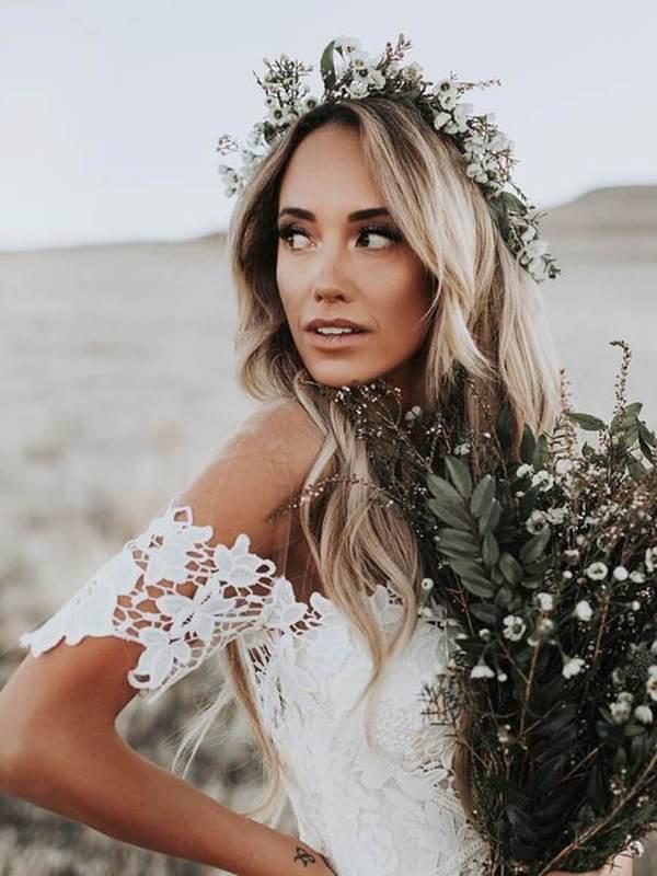 New Arrival Ivory Mermaid Lace Off the Shoulder Beach Wedding Dress INF85