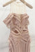 Beautiful A-Line Short Sleeves Asymmetry Pink Lace Prom Dress INB49