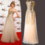 Sweetheart A Line Gold Sequin Tulle Long Sleeveless Prom Dresses INC3