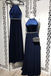 A Line Navy Blue Chiffon Long Prom Dresses,Cheap Party Dresses INI81