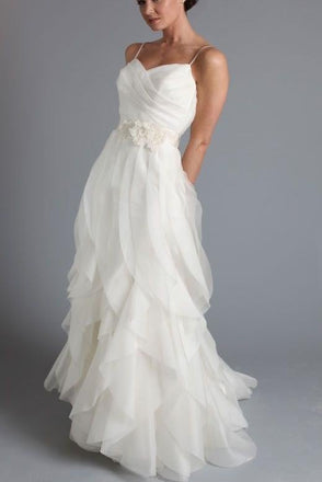 White Long Wedding Gown Stunning,Ruffles Wedding Gowns,Long Wedding Dress,New Arrival Wedding Dress,Simple Brides Dress,Spaghetti Straps Wedding Gown,Wedding Dresses