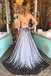 Grey Spaghetti Straps Long A Line Sexy Back Simple Prom Dress INA5