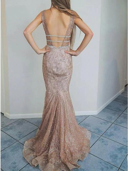 Spaghetti Straps Mermaid Ivory Lace Long Cheap Prom Dresses INN11