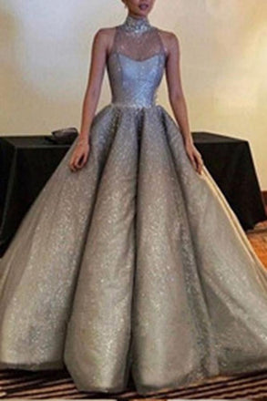 Sparkle High Neck Long Prom Dresses,Gorgeous Ball Gown INE53