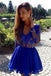 V-Neck Homecoming Dresses,Long Sleeves Homecoming Dress,Royal Blue Homecoming Dresses,Short Homecoming Dresses,A Line Prom Dress