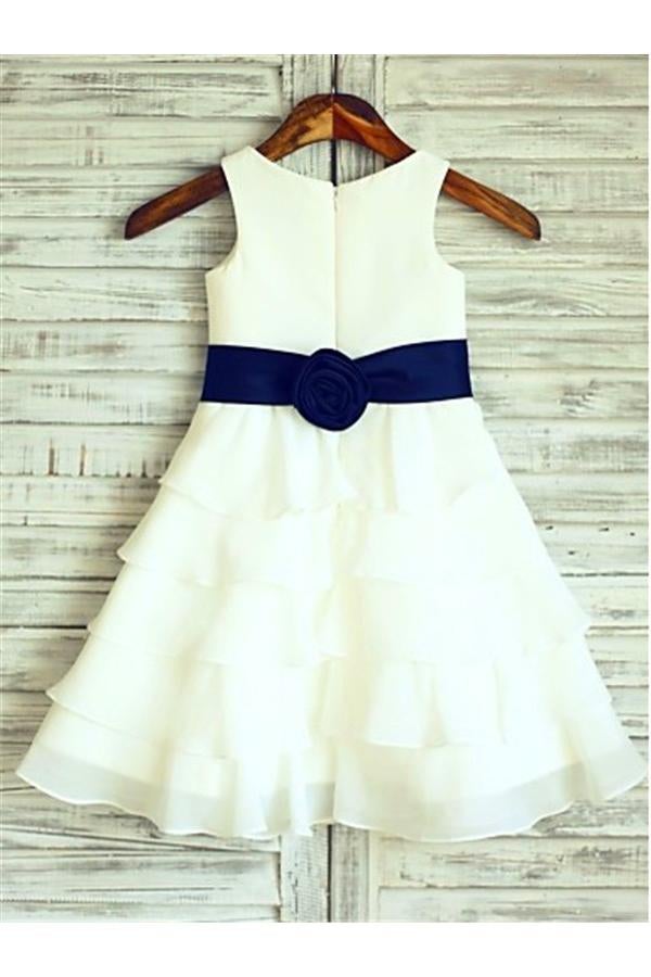 Ivory A-line Sleeveless Scoop Ruffles Floor-Length Flower Girl Dresses IN715