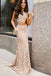 Two Piece Mermaid Lace Sweep Train Sleeveless Prom Dress,Long Party Dress INB28