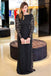 Black Lace Bateau Sheath Long Backless Plus Size Prom Dress IN661
