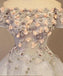 Grey Long Applique Off the Shoulder Tulle A-Line Prom Dress IN875