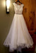 White Bateau Neck A-line Beading Organza Long Wedding Dress IN552