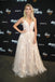 Charming A Line Tulle Lace V Neck Floor Length Prom Dresses INI46