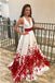 Charming Red Beaded Floral A Line Long Prom Dresses with Deep V-Neck INA85