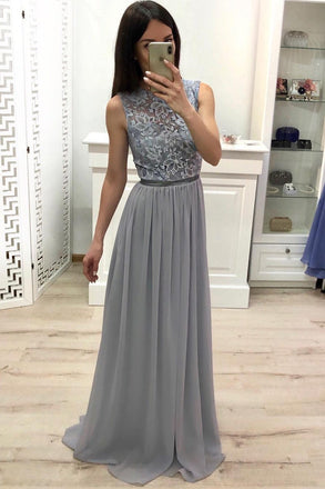 A Line Chiffon Long Prom Dresses, Cheap Sleeveless Evening Dress INJ18