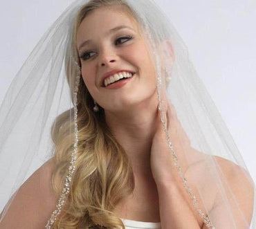 One Layer Fingertip Beading Edge Wedding Veil with Crystals and Sequins WV2